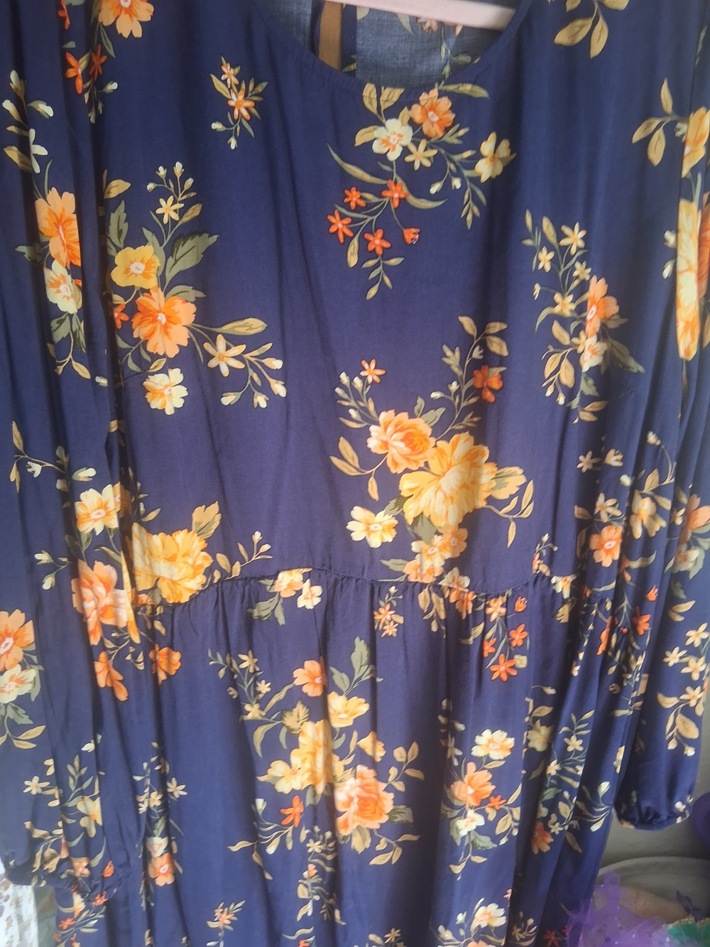 Old Navy Navy Blue Long Sleeve Floral Midi Dress